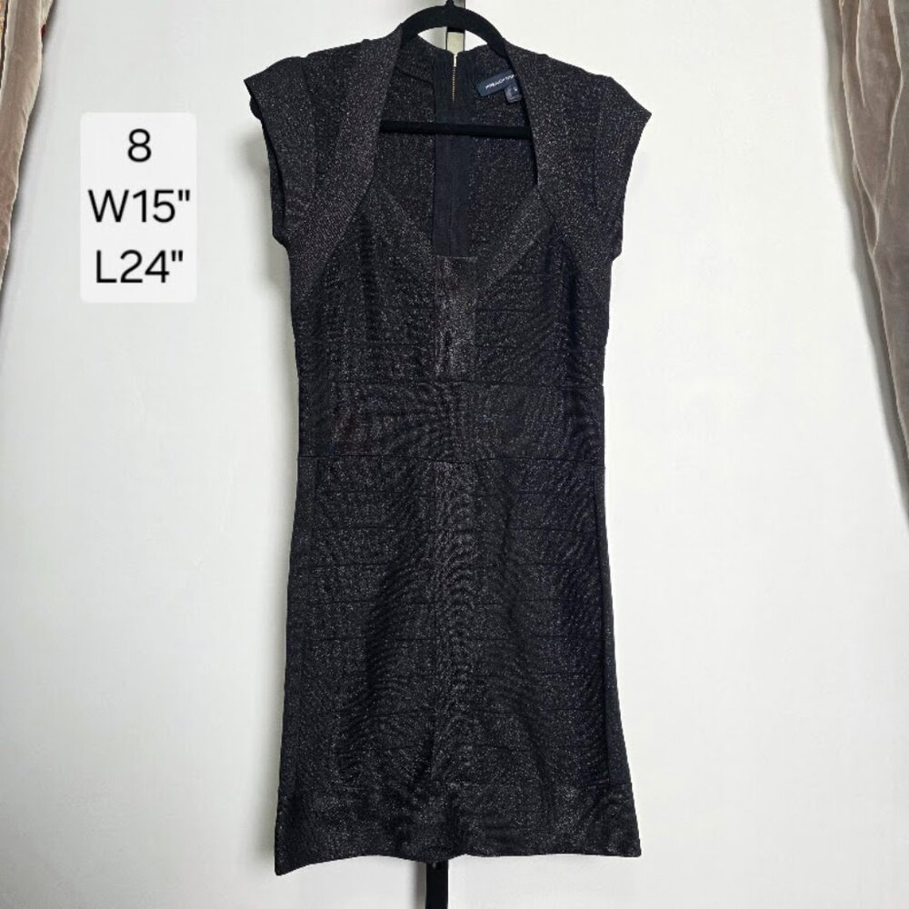 French Connection Black Metallic Bandage Bodycon Dress Size 8 Sparkle Party Mini